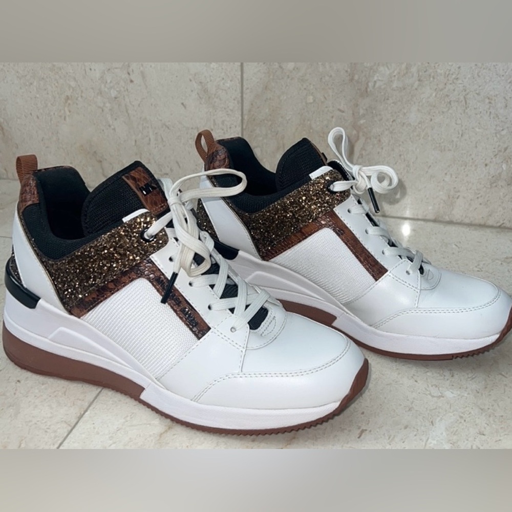 Michael Kors White and Brown Glitter Sneakers - Picture 3 of 3